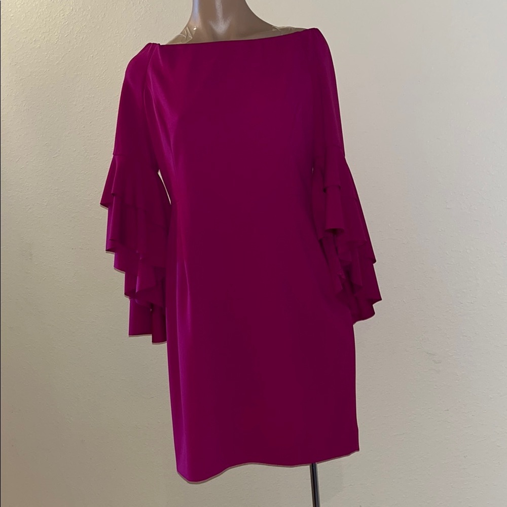 Chic Magenta Ruffle Sleeve Dress